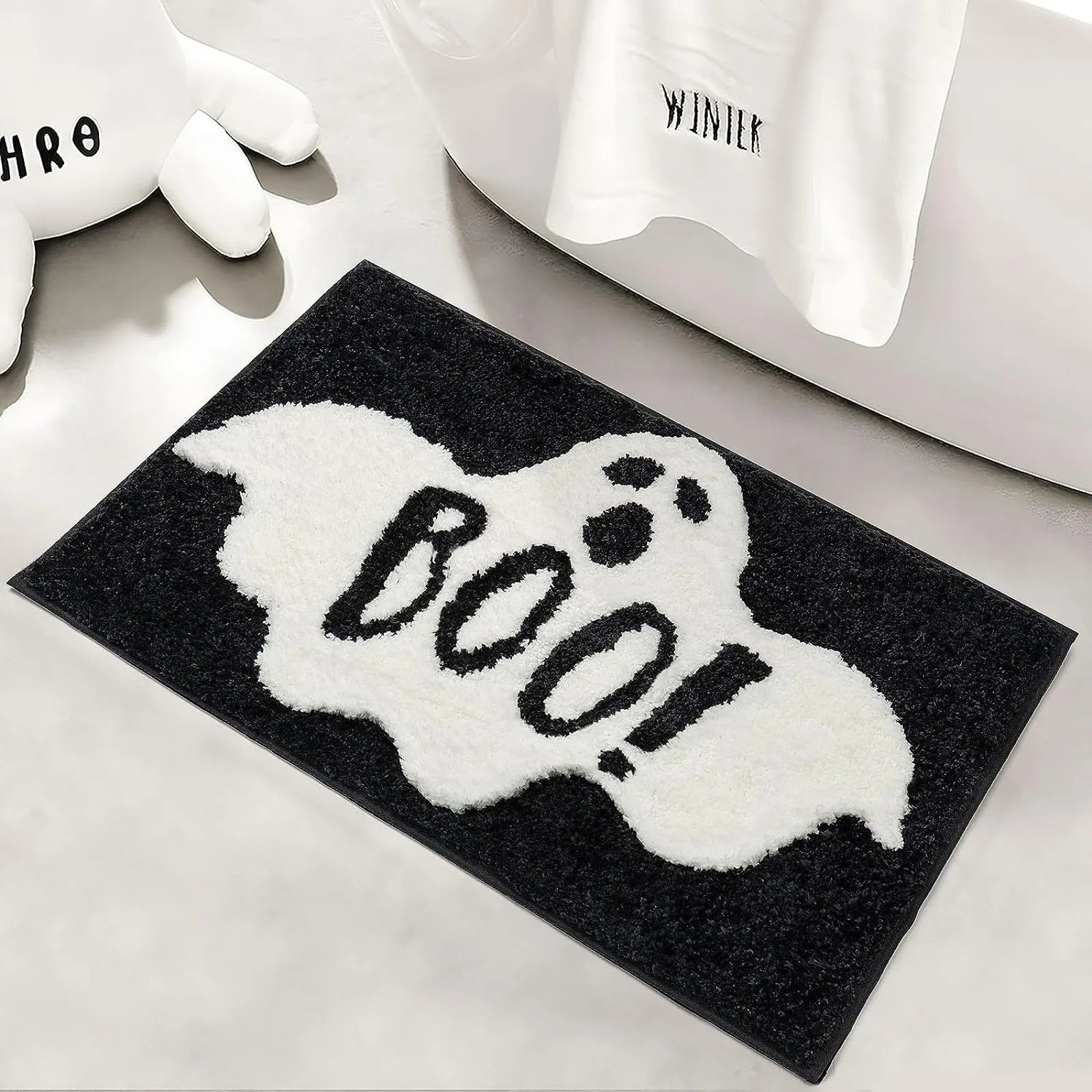 40*60cm Halloween Ghost Carpet Imitation Cashmere Door Mat Bathroom Water-Absorbing Non-Slip Carpet Dirt-Wear-Resistant Foot Mat