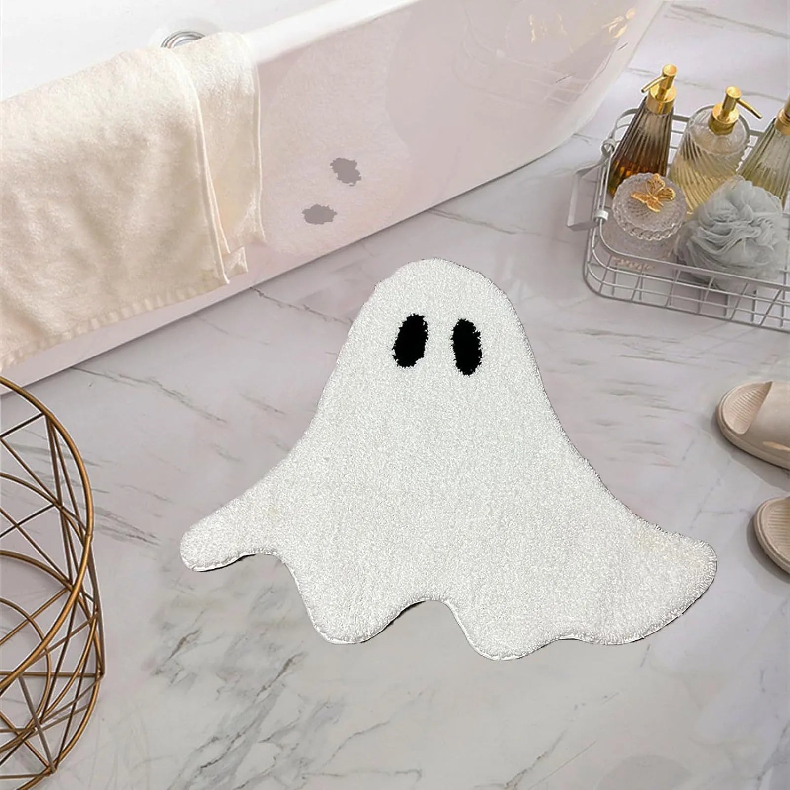 40*60cm Halloween Ghost Carpet Imitation Cashmere Door Mat Bathroom Water-Absorbing Non-Slip Carpet Dirt-Wear-Resistant Foot Mat